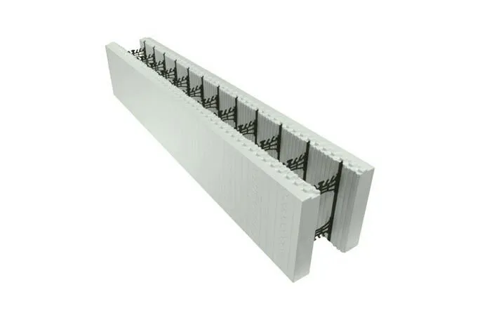 Insulated concrete form showing EPS panels connected by internal web ties.