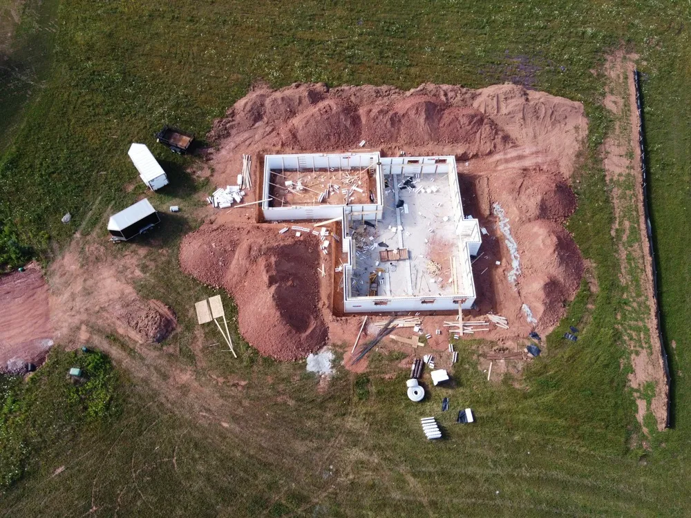 ICF walls under construction on a residential building site.